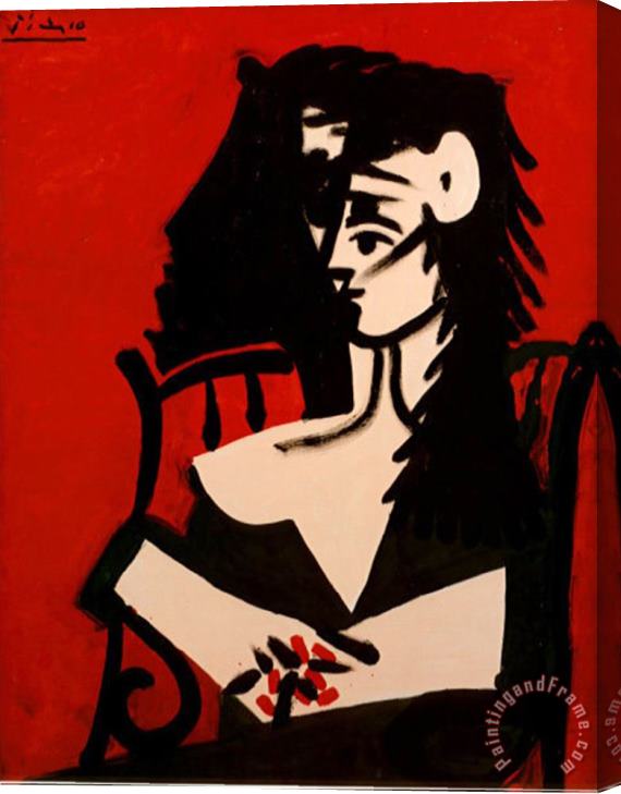 Pablo Picasso Jacqueline a Mantille Sur Fond Rouge Stretched Canvas Print / Canvas Art