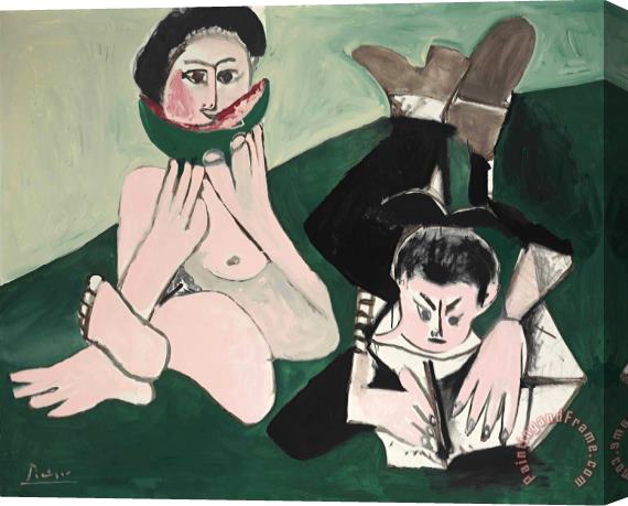 Pablo Picasso Mangeuse De Pasteque Et Homme Ecrivant Stretched Canvas Print / Canvas Art