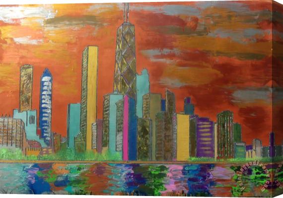 pallet Chicago Metallic Skyline Stretched Canvas Painting / Canvas Art