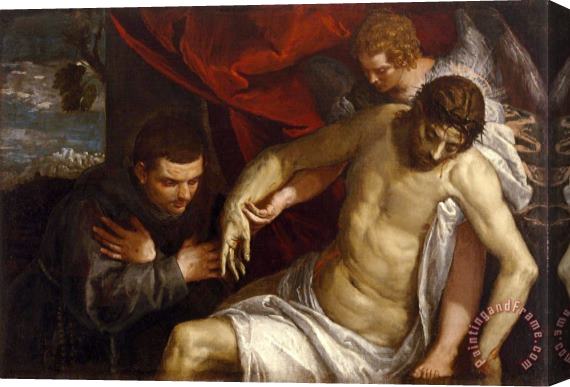 Paolo Caliari Veronese The Dead Christ Supported by an Angel And Adored by a Franciscan Stretched Canvas Painting / Canvas Art
