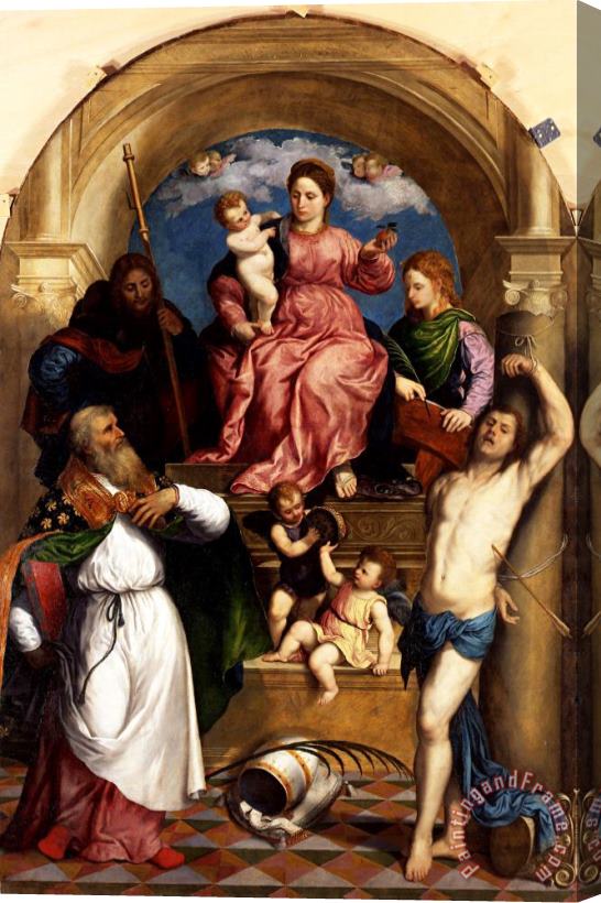 Paris Bordone Enthroned Madonna with Child And Saints Stretched Canvas Painting / Canvas Art