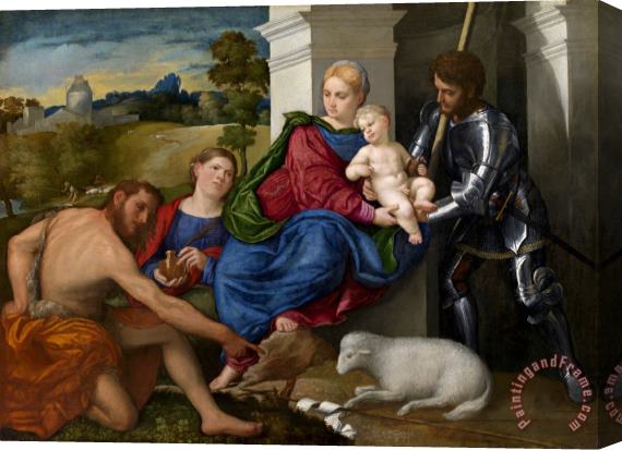 Paris Bordone Virgin And Child with Saints John The Baptist, Mary Magdalen And George Stretched Canvas Painting / Canvas Art