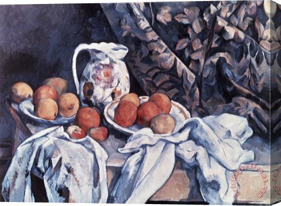 Paul Cezanne Curtain Carafe And Fruit Still Life with Drapery Stretched Canvas Print / Canvas Art