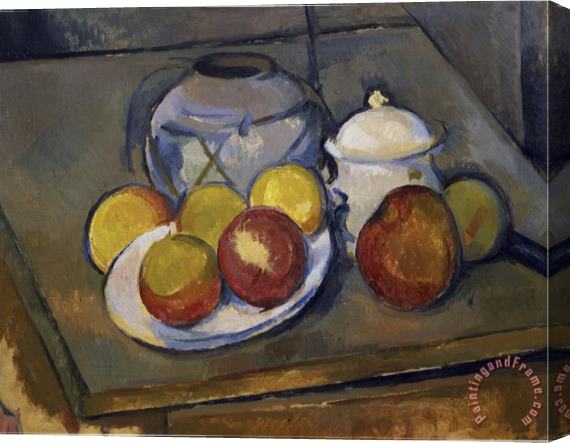 Paul Cezanne Flawed Vase Sugar Bowl And Apples Stretched Canvas Painting / Canvas Art