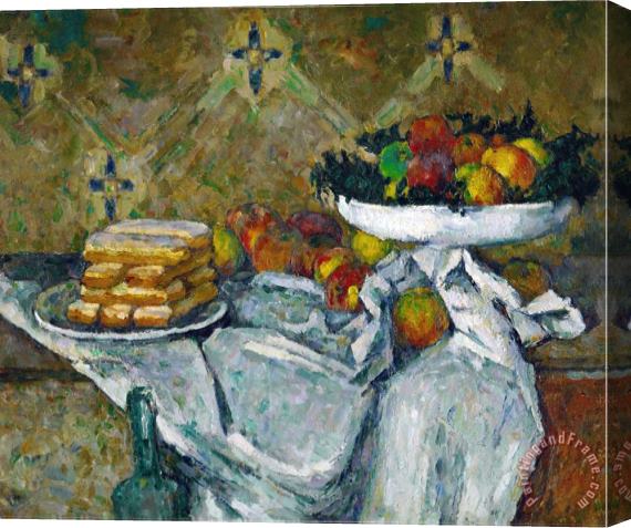 Paul Cezanne Fruit Bowl And Plate with Biscuits Circa 1877 Stretched Canvas Print / Canvas Art