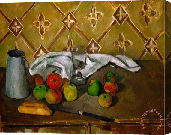 Paul Cezanne Fruits Napkin And Milk Jar Stretched Canvas Painting / Canvas Art