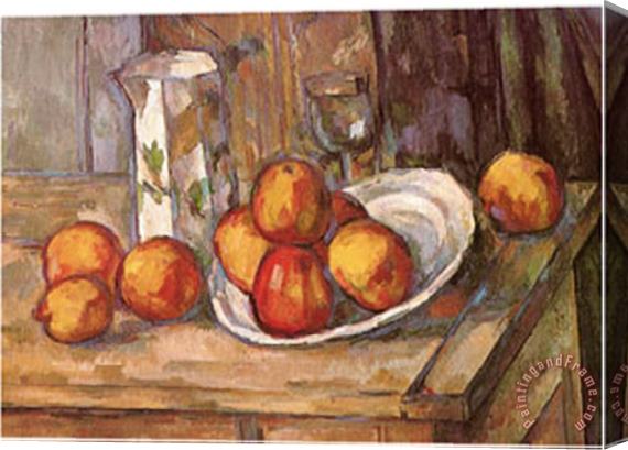 Paul Cezanne Kettle Glass And Plate with Fruit Stretched Canvas Painting / Canvas Art