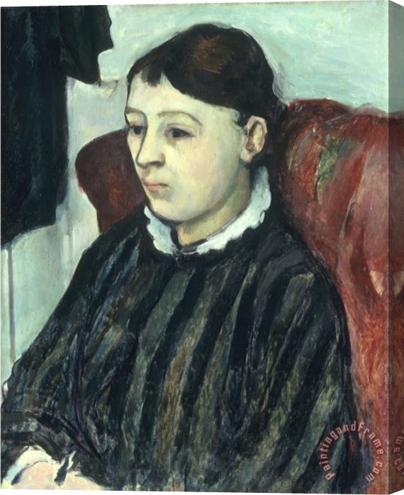 Paul Cezanne Madame Cezanne En Robe Rayee C 1882 85 Stretched Canvas Painting / Canvas Art