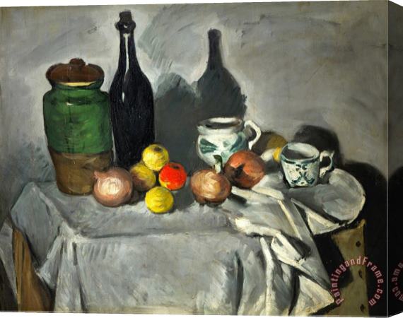 Paul Cezanne Still Life Pots Bottle Cup And Fruit Circa 1871 Stretched Canvas Print / Canvas Art