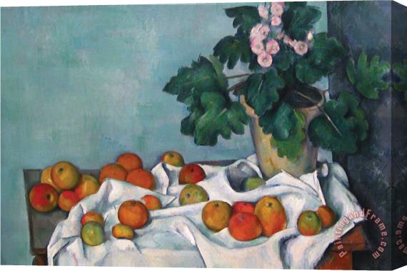 Paul Cezanne Still Life with Apples And a Pot of Primroses Stretched Canvas Print / Canvas Art