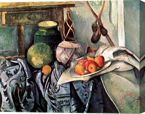 Paul Cezanne Still Life with Pitcher And Aubergines Stretched Canvas Painting / Canvas Art