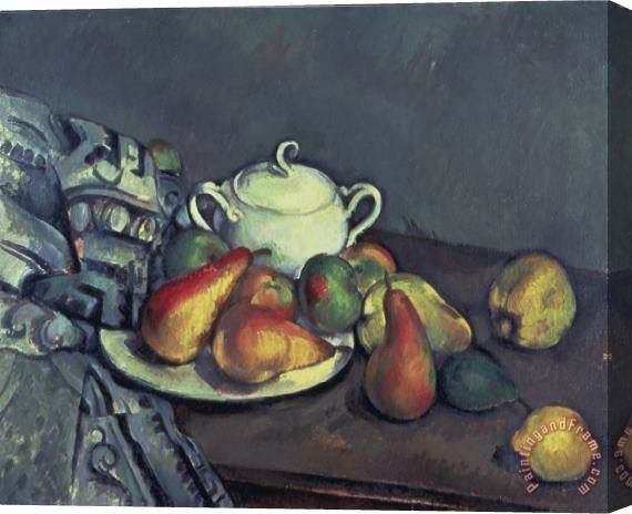 Paul Cezanne Still Life with Sugar Can Pears And Tablecloth Stretched Canvas Print / Canvas Art
