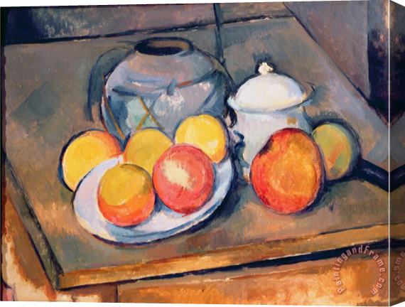 Paul Cezanne Straw Covered Vase Sugar Bowl And Apples 1890 93 Stretched Canvas Painting / Canvas Art