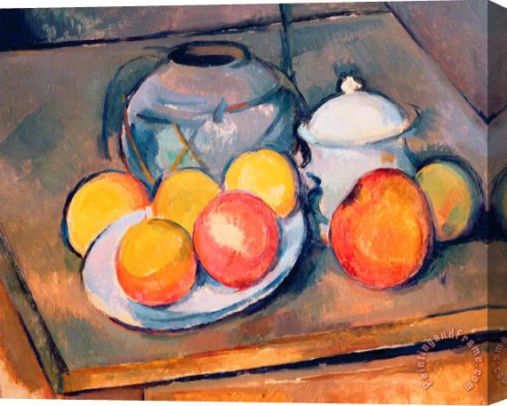 Paul Cezanne Straw Covered Vase Sugar Bowl And Apples Stretched Canvas Print / Canvas Art