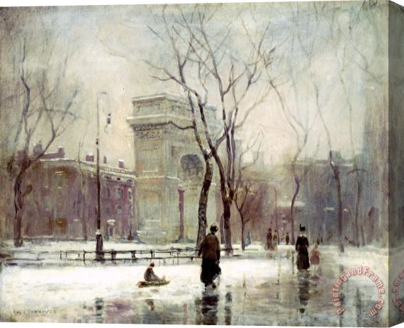 Paul Cornoyer Winter in Washington Square Stretched Canvas Painting / Canvas Art