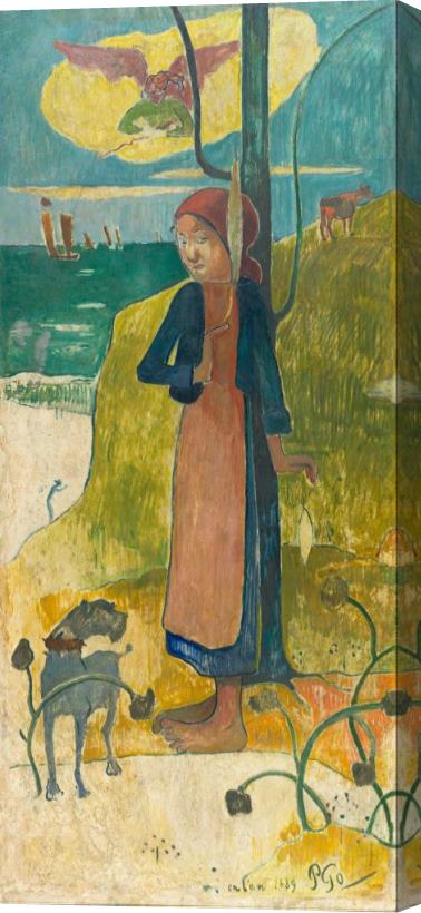 Paul Gauguin Breton Girl Spinning Stretched Canvas Painting / Canvas Art
