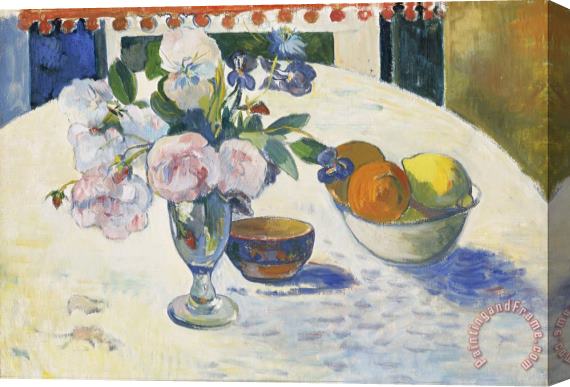 Paul Gauguin Flowers And a Bowl of Fruit on a Table Stretched Canvas Painting / Canvas Art