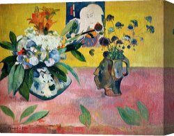 Edna Smith in a Japanese Wrap Canvas Prints - Flowers and a Japanese Print by Paul Gauguin