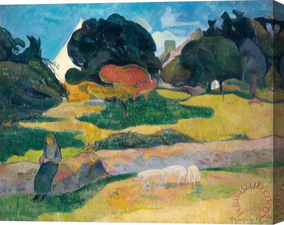 Paul Gauguin Girl Herding Pigs Stretched Canvas Painting / Canvas Art