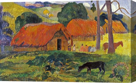 Paul Gauguin The Three Huts, Tahiti Stretched Canvas Painting / Canvas Art