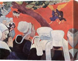 Sermon on The Mount Canvas Prints - The Vision After The Sermon (jacob Wrestling with The Angel) by Paul Gauguin