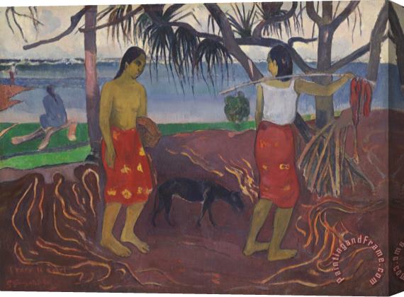 Paul Gauguin Under The Pandanus (i Raro Te Oviri) Stretched Canvas Painting / Canvas Art