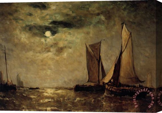 Paul Jean Clays Shipping Off The Coast in The Moonlight Stretched Canvas Painting / Canvas Art