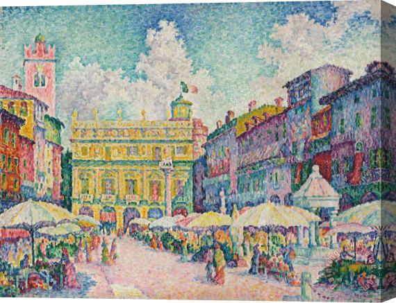 Paul Signac Market Of Verona Stretched Canvas Print / Canvas Art
