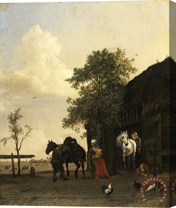 Paulus Potter Figures with Horses by a Stable Stretched Canvas Print / Canvas Art