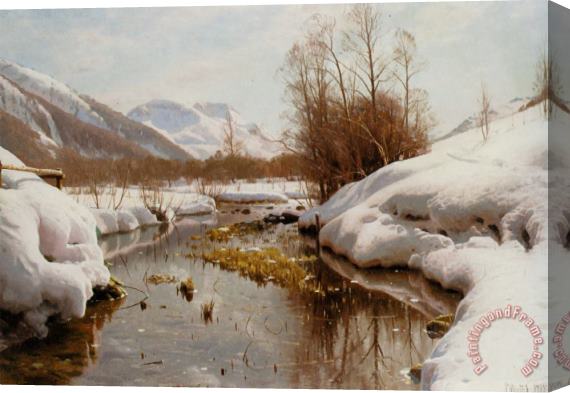 Peder Mork Monsted Snedaekket Flodbred Stretched Canvas Painting / Canvas Art