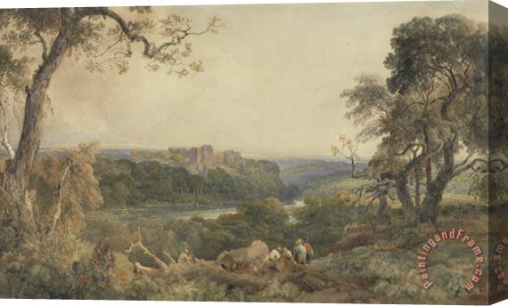 Peter de Wint Castle above a River - Woodcutters in the Foreground Stretched Canvas Painting / Canvas Art