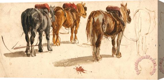 Peter de Wint Three Cart Horses in Traces Stretched Canvas Painting / Canvas Art