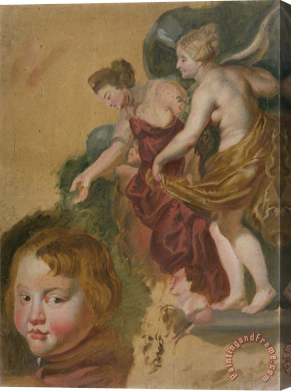 Peter Paul Rubens Studieblad Met Maria Dei Medici's Gelukkige Regering, Een Jongenskopje En Twee Manskoppen. Stretched Canvas Print / Canvas Art