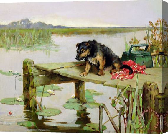 Philip Eustace Stretton Terrier - Fishing Stretched Canvas Print / Canvas Art