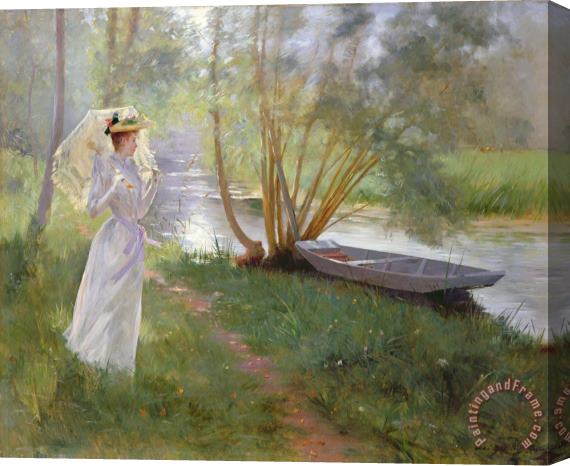 Pierre Andre Brouillet A walk by the river Stretched Canvas Painting / Canvas Art