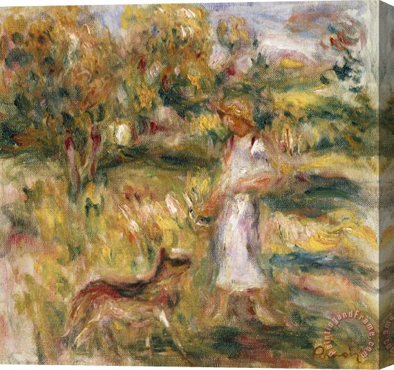 Pierre Auguste Renoir Landscape with a Woman in Blue Stretched Canvas Painting / Canvas Art
