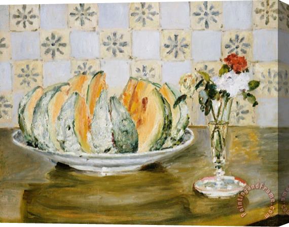 Pierre Auguste Renoir Still Life Of A Melon And A Vase Of Flowers Stretched Canvas Print / Canvas Art