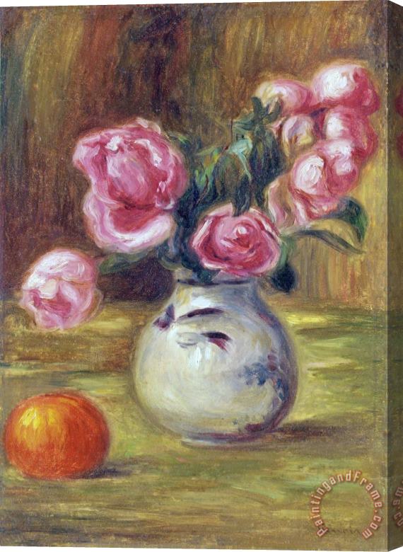 Pierre Auguste Renoir Vase De Roses Et Orange Stretched Canvas Print / Canvas Art