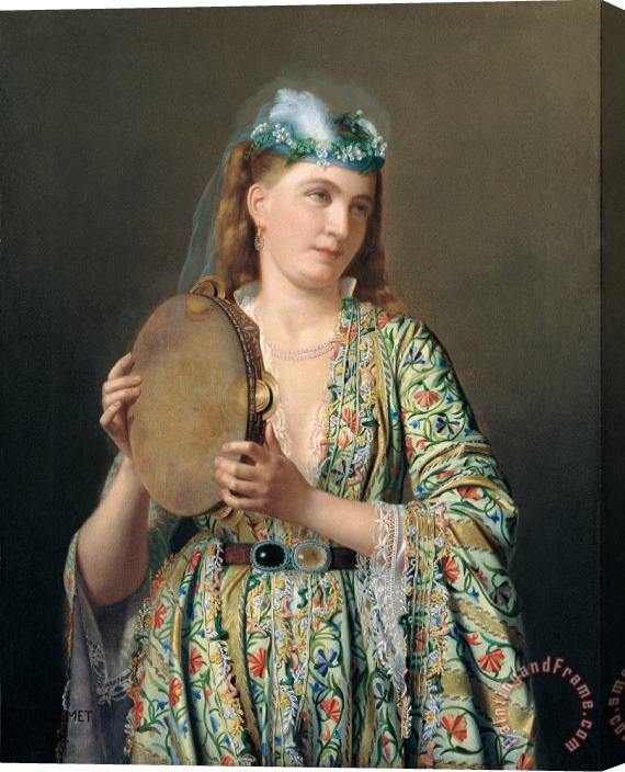 Pierre Desire Guillemet Portrait of a Lady of The Court Playing The Tambourine Stretched Canvas Print / Canvas Art