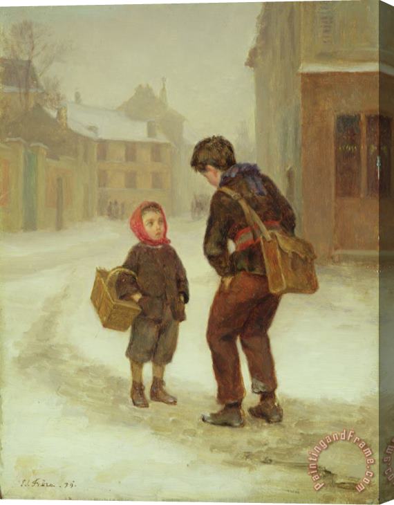 Pierre Edouard Frere On the way to school in the snow Stretched Canvas Painting / Canvas Art