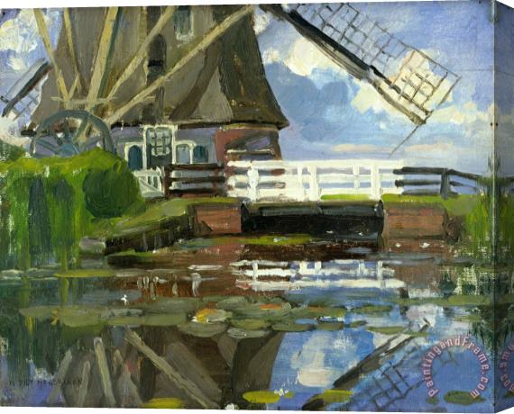 Piet Mondrian Truncated View of The Broekzijder Mill on The Gein, Wings Facing West Stretched Canvas Print / Canvas Art
