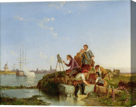 Pieter Christiaan Cornelis Dommelshuizen Artist at his Easel and Shipping Beyond Stretched Canvas Painting / Canvas Art