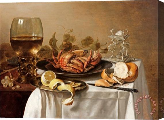 Pieter Claesz A Still Life with a Roemer, a Crab And a Peeled Lemon Stretched Canvas Print / Canvas Art