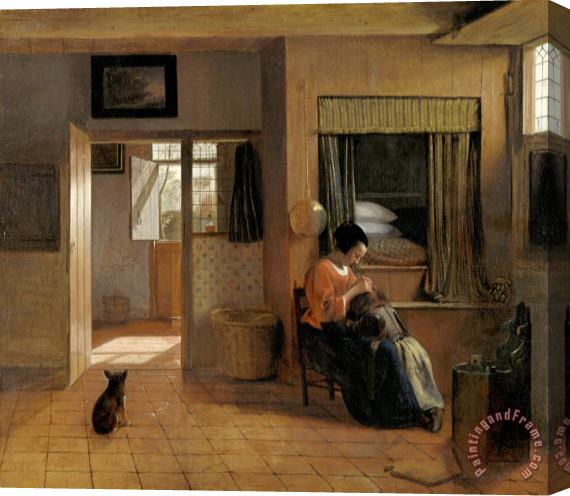 Pieter de Hooch A Mother Delousing Her Child's Hair, Known As 'a Mother's Duty' Stretched Canvas Print / Canvas Art