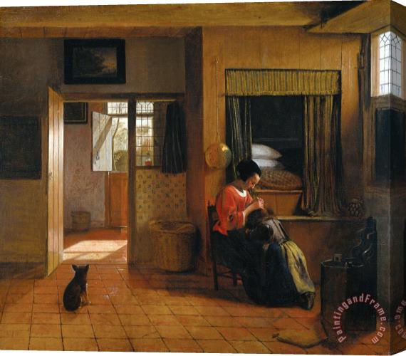 Pieter de Hooch Binnenkamer Met Een Moeder Die Het Haar Van Haar Kind Reinigt, Bekend Als 'moedertaak' Stretched Canvas Print / Canvas Art