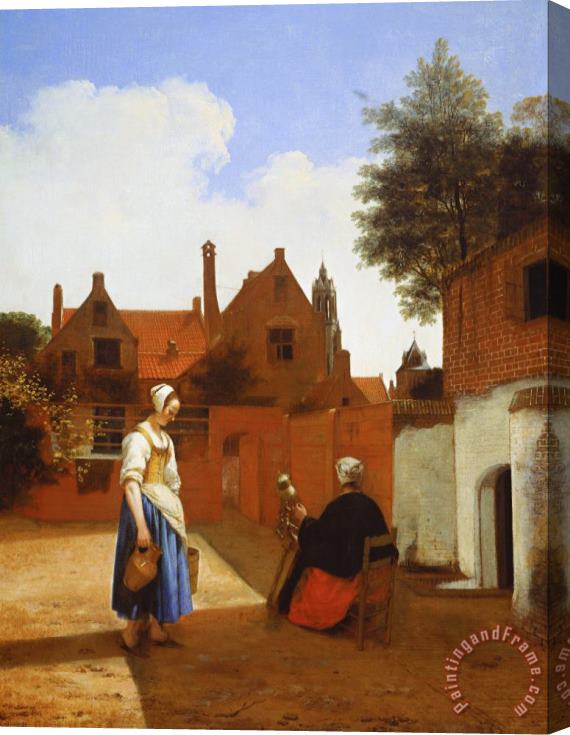 Pieter de Hooch Courtyard in Delft at Evening a Woman Spinning Stretched Canvas Print / Canvas Art
