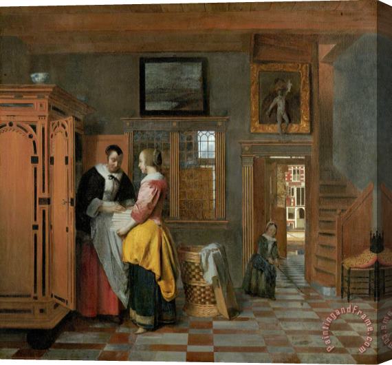 Pieter de Hooch Interior with Women Beside a Linen Cupboard Stretched Canvas Painting / Canvas Art