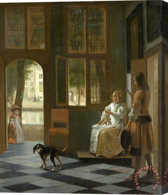 Pieter de Hooch Man Handing a Letter to a Woman in The Entrance Hall of a House Stretched Canvas Painting / Canvas Art