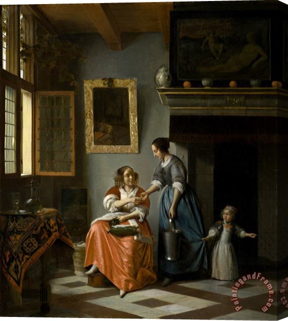 Pieter de Hooch Woman Giving Money to a Servant Stretched Canvas Painting / Canvas Art