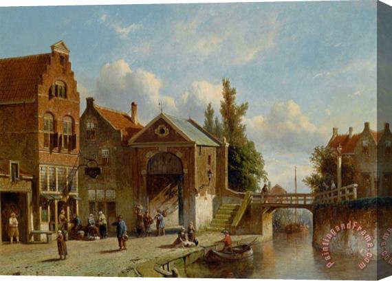 Pieter Gerard Vertin Figures in The Quay of a Dutch Town Stretched Canvas Painting / Canvas Art